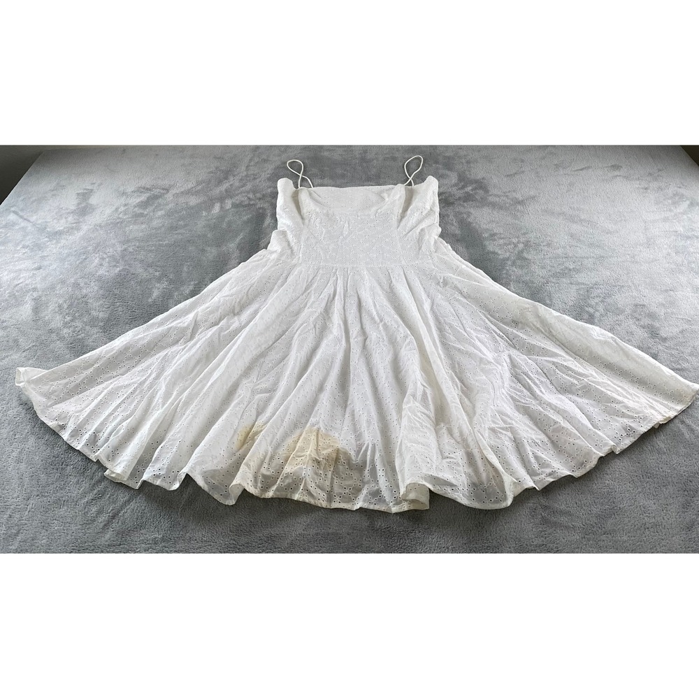 American Living Womens White Eyelet Cotton Fit Flare Spaghetti Strap Dress Sz 8